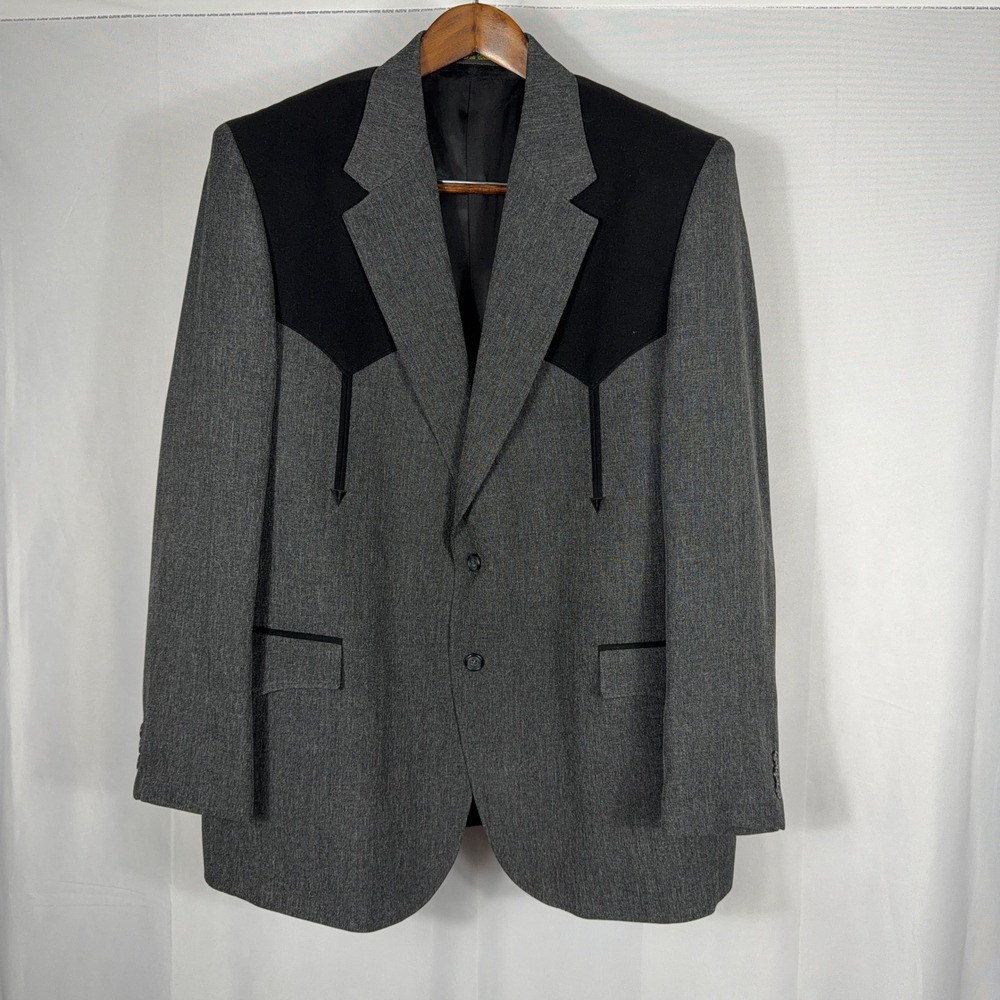 Circle S Western Blazer Sport Coat Black Yoke Grey Two Button Mens 48R